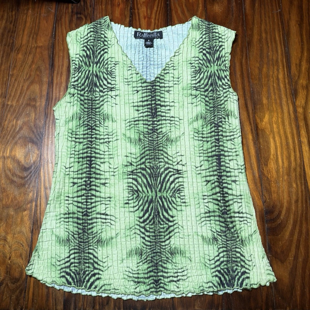 Vtg Raffinalla Funky Green Black Animal Print Stretch Tank Top 90s Sz 6 A354